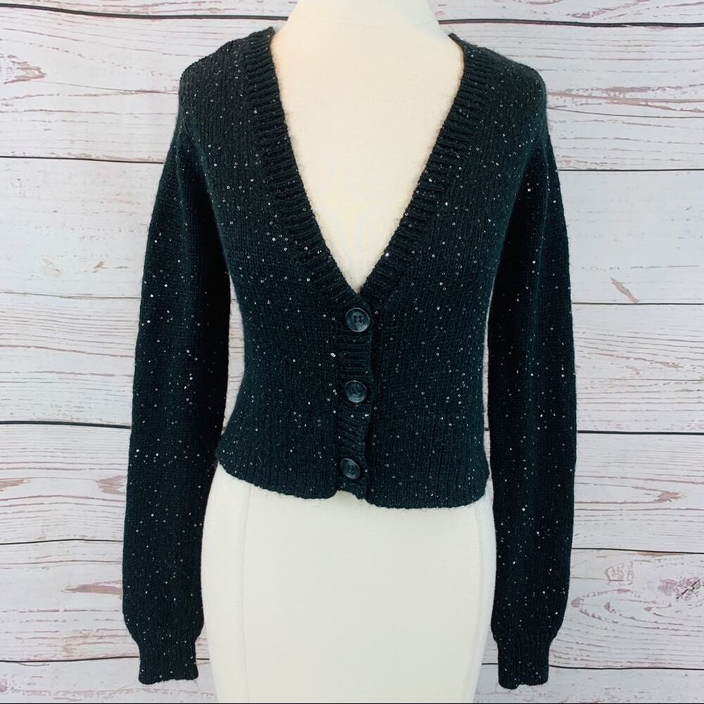 Aeropostale black silver sparkle cardigan sweater